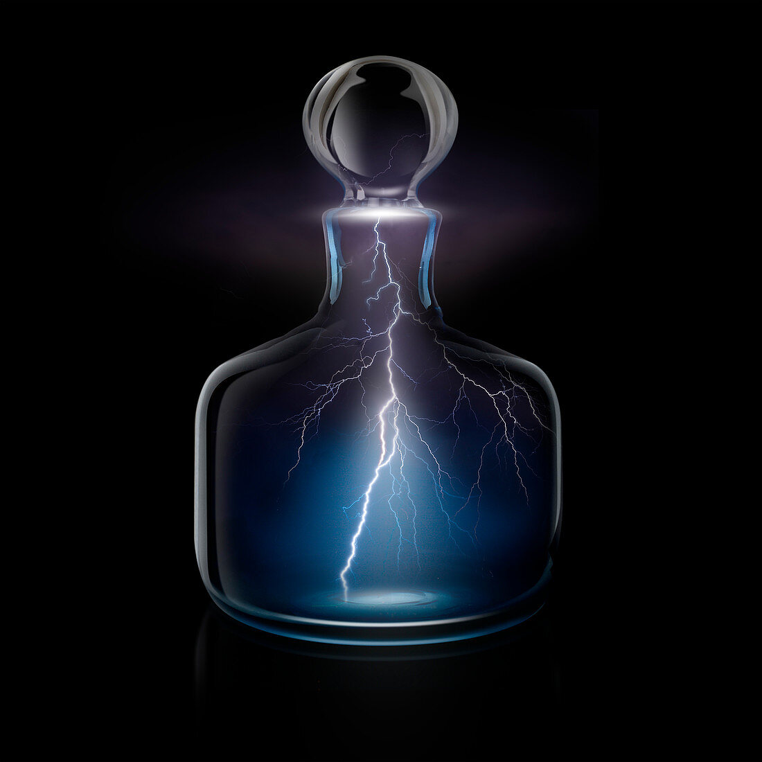 Lightning bolts in glass decanter