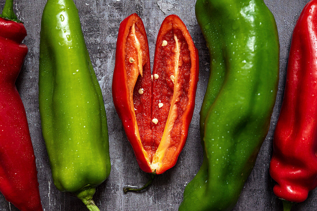 Red and green peppers