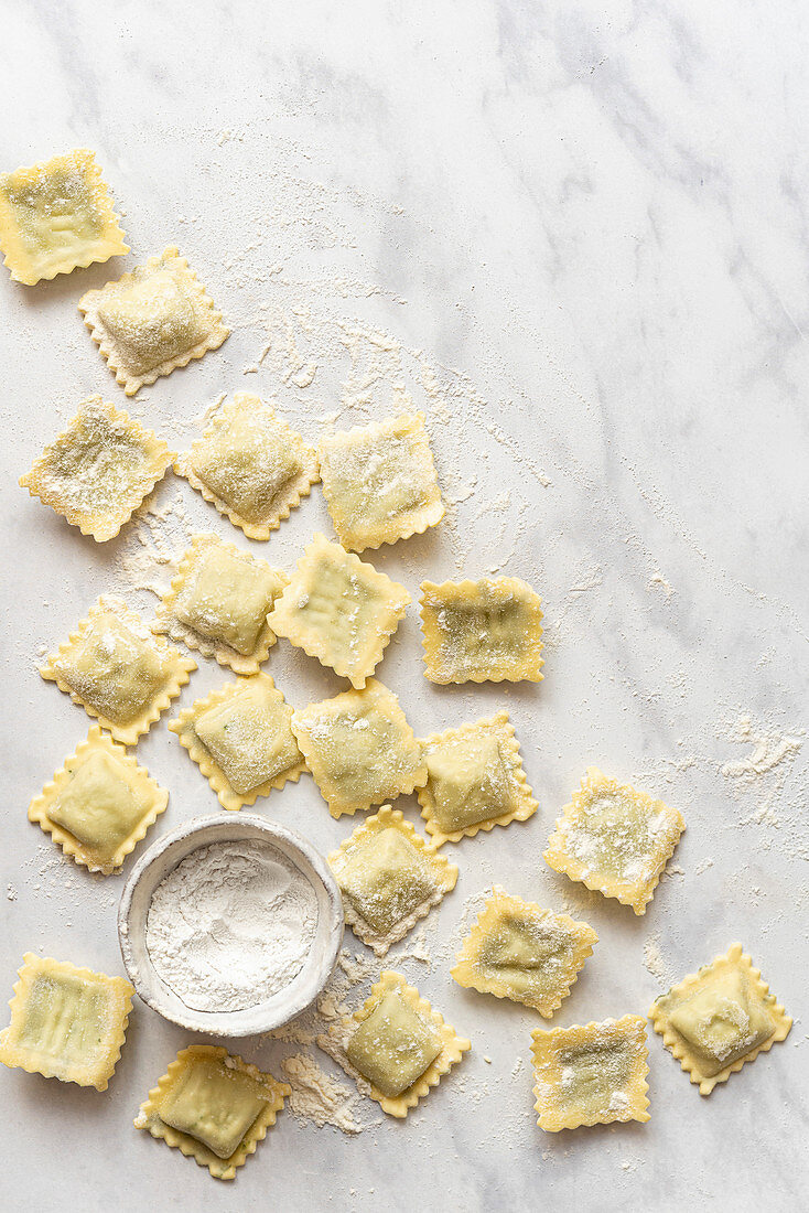 Homemade Ravioli and a little bowl of flour