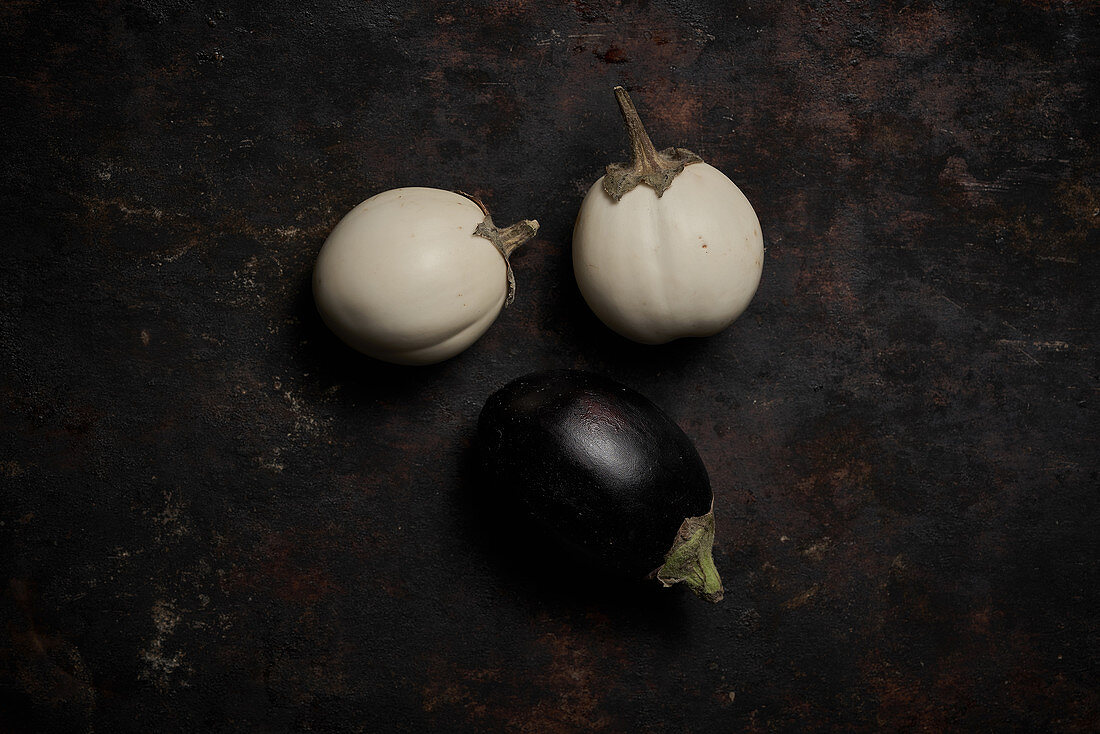 Dark and white eggplants