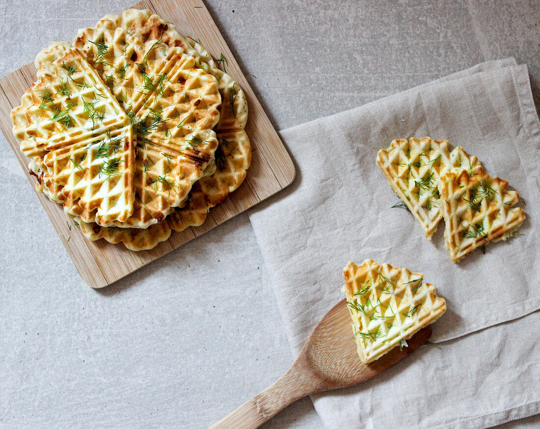 Feta cheese waffles with dill