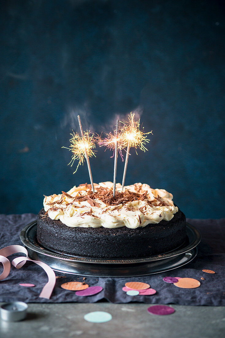 Guiness beer chocolate cake with cream cheese icing and sparkles