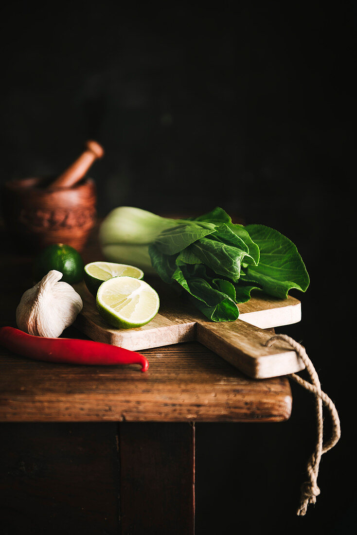 Bok Choy, Lime, Garlic and Chili Pepper