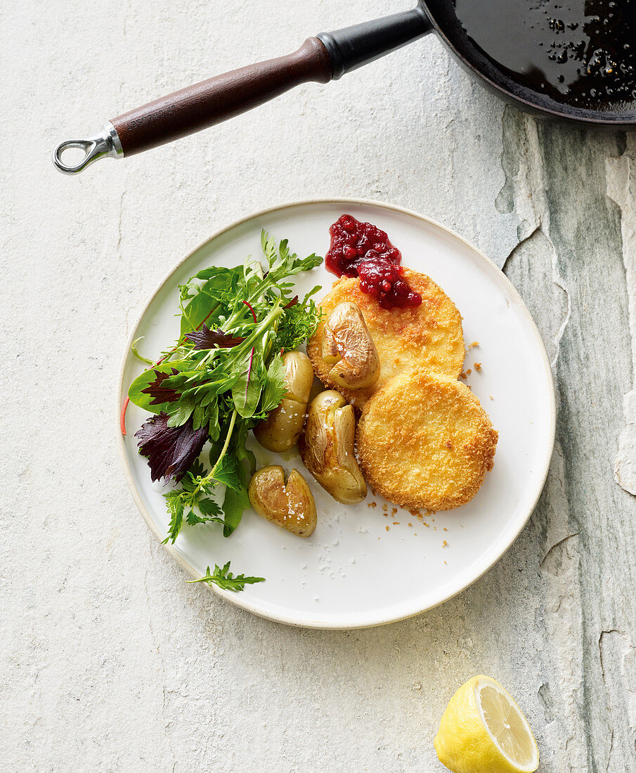 'Viennese style' vegan celery schnitzel with fried potatoes