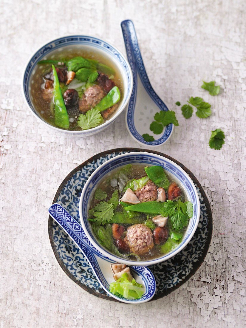 Asian spice broth with ginger meatballs