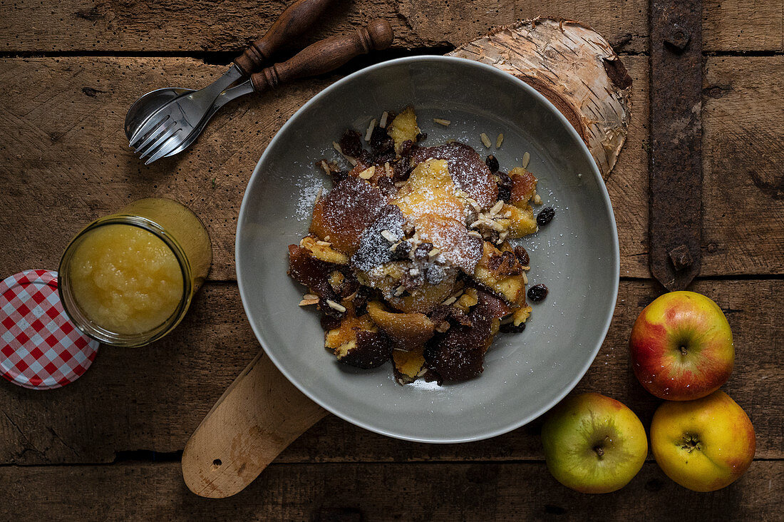 Kaiserschmarrn with apple sauce and sultanas