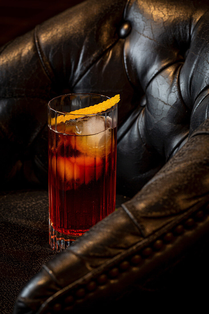 Negroni cocktail with orange slice