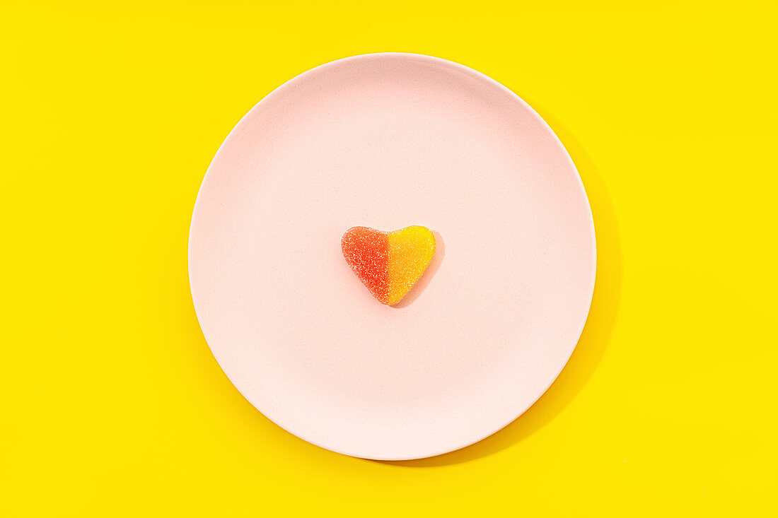 Heart shaped jelly candy on plate