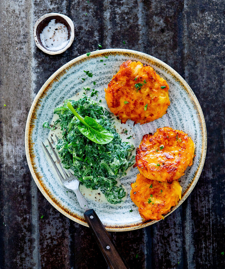 Potato rösti and creamed spinach