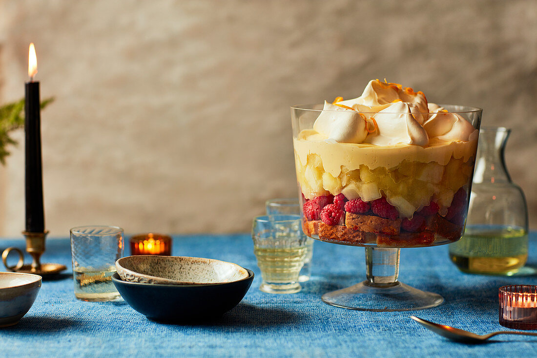 Apple, raspberry and whisky trifle