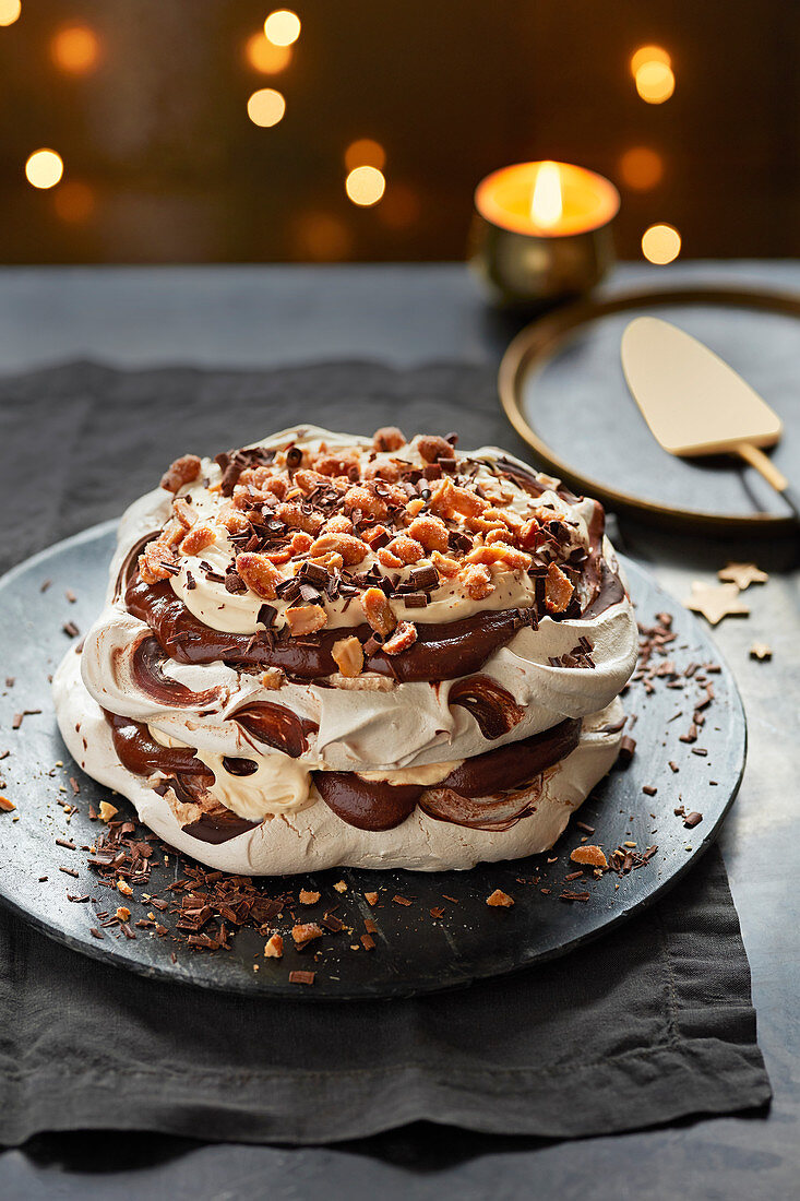 Chocolate and peanut butter pavlova