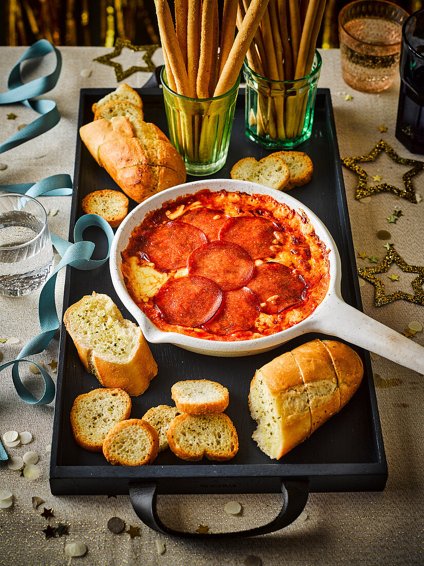 Pizza fondue dip for New Year