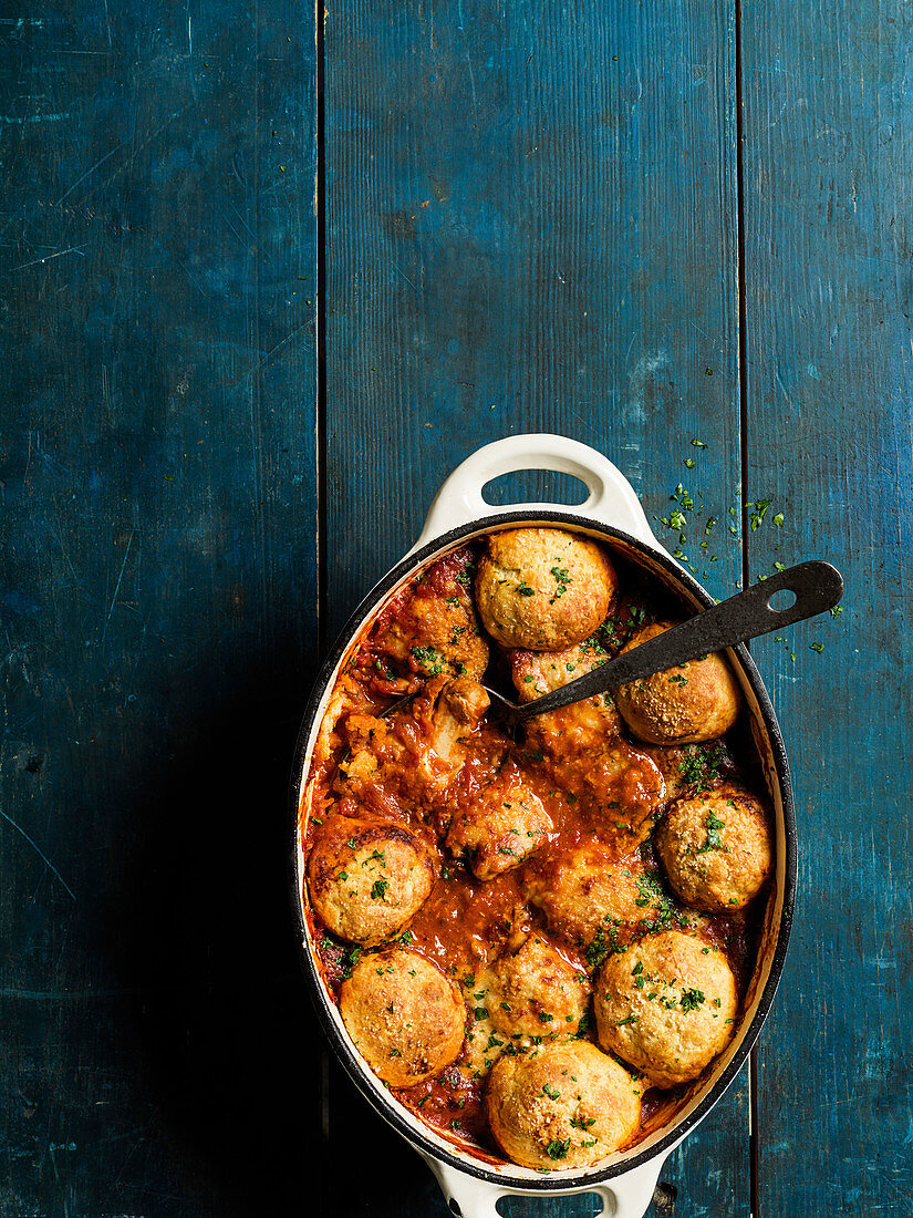 Chicken arrabbiata stew and parmesan dumplings