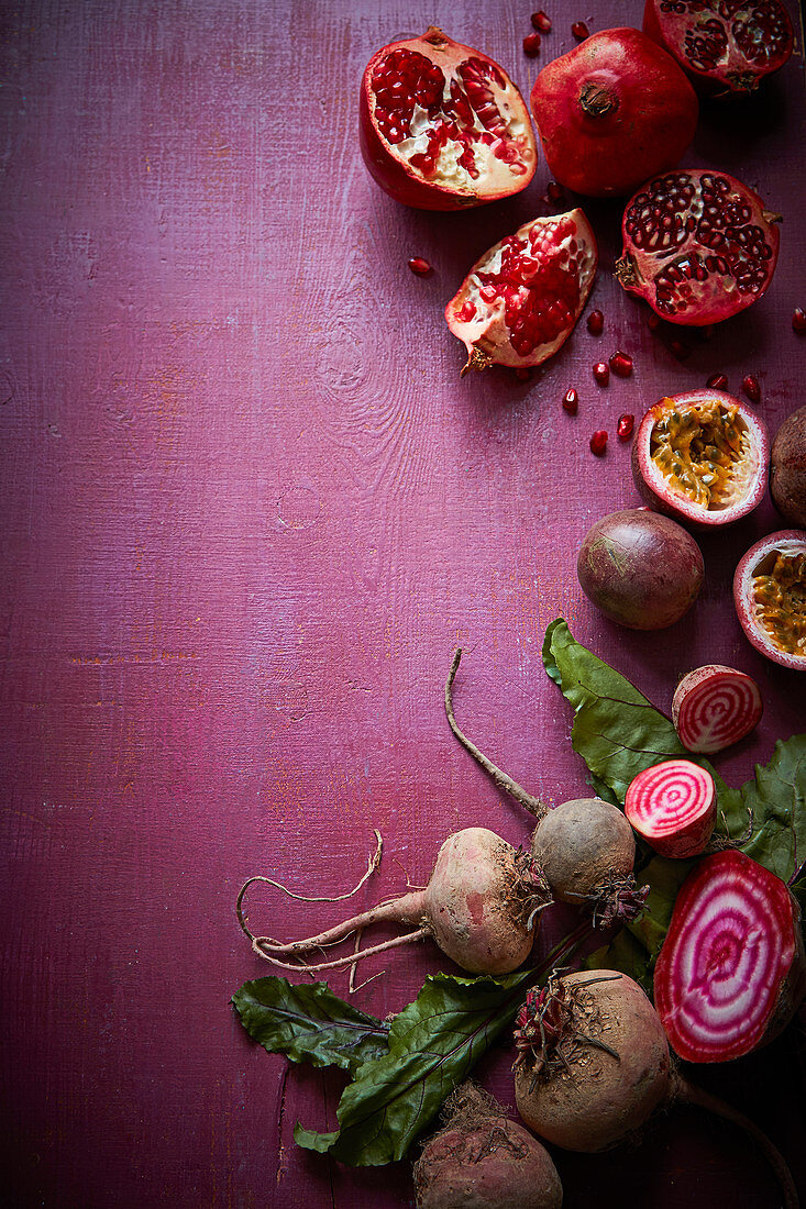 Pomegranate, beetroot and passion fruit