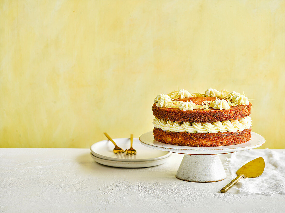 Lemon layer cake with soft cheese icing