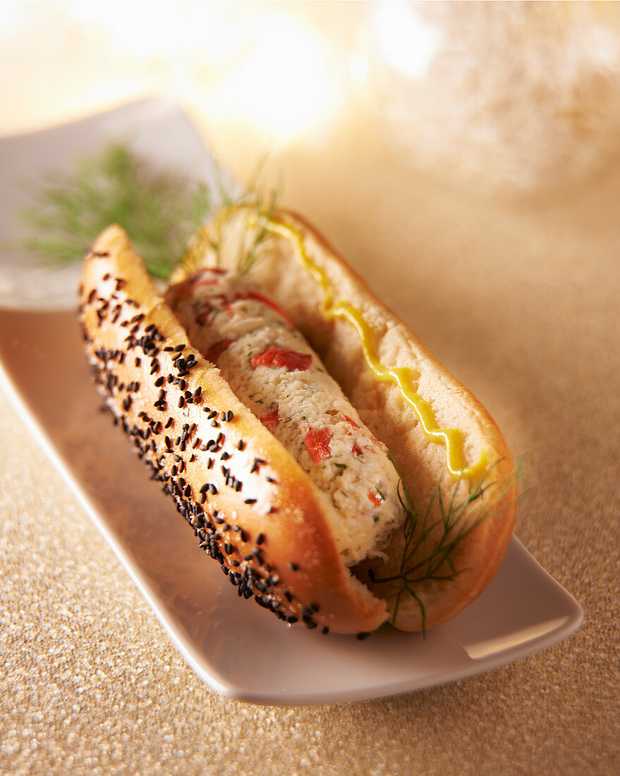 lobster roll on a seeded bun