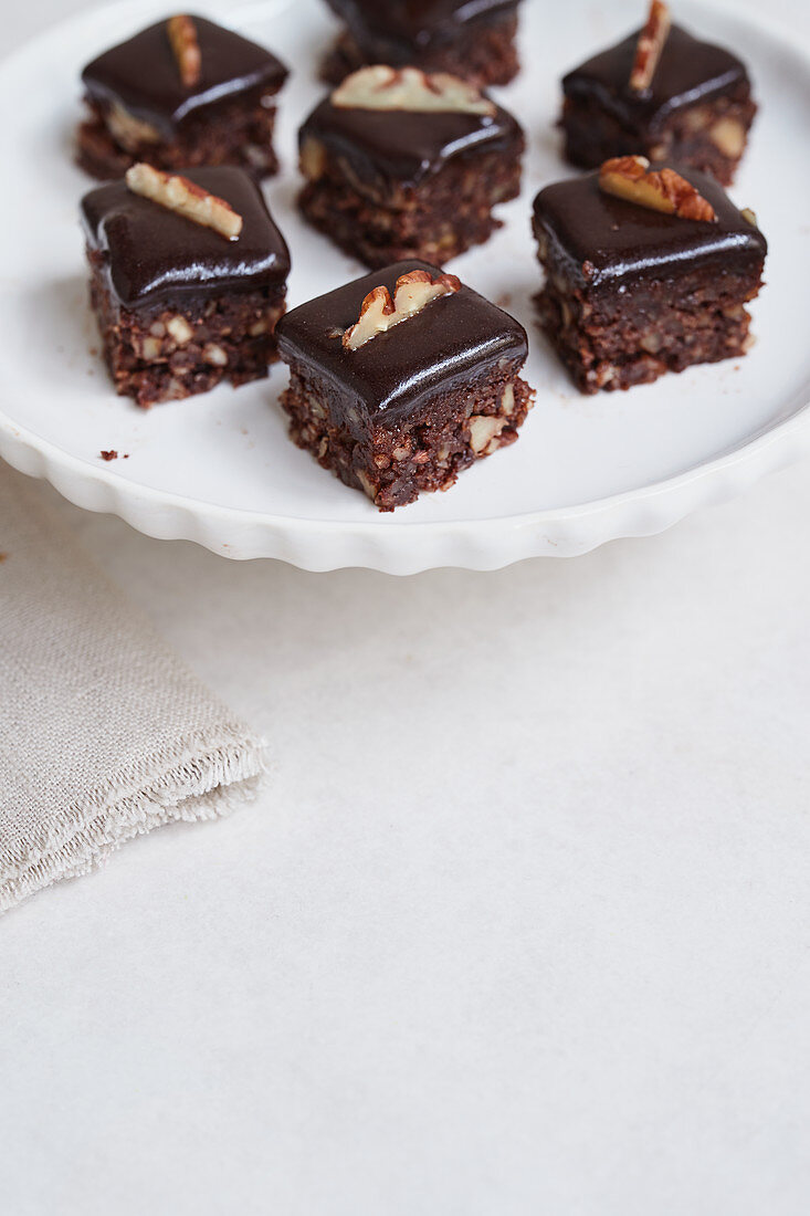 Pecan Walnut brownies with Cocoa Glaze