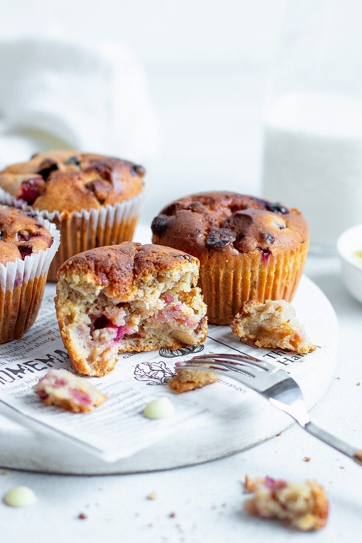 Muffins with blueberries and chocolate drops