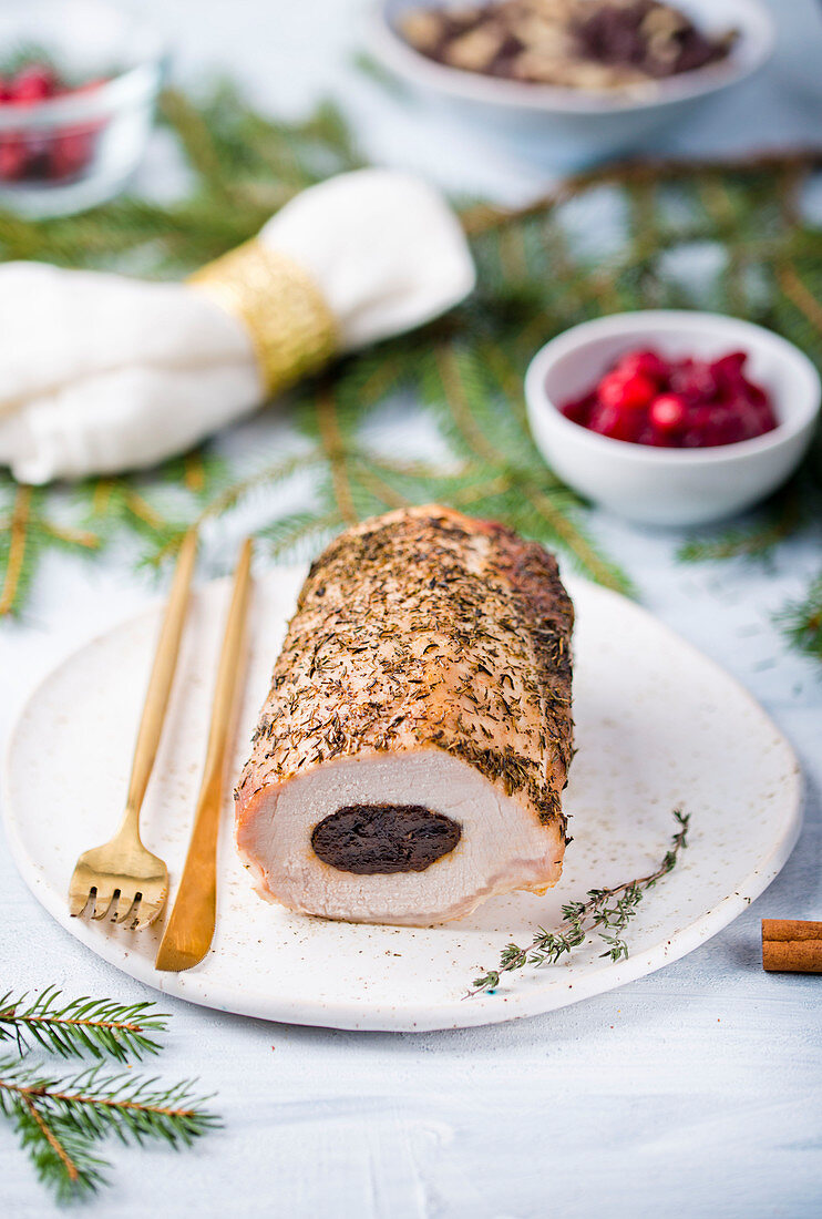 Pork chop with plum stuffing for Christmas