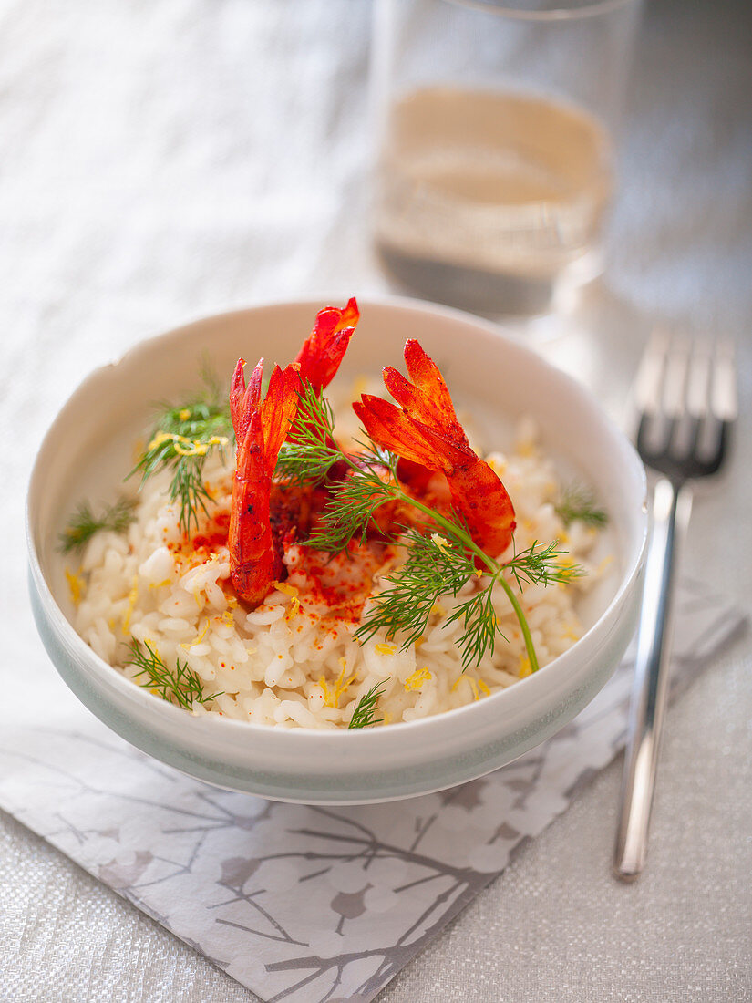 Risotto with prawns and dill