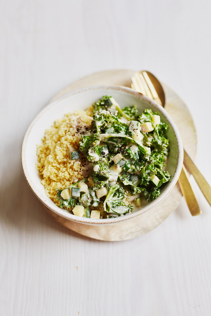 Kale and millet bowl with coconut