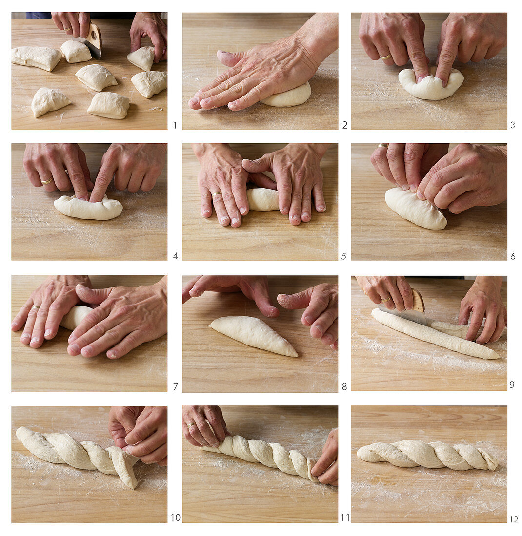Shaping pointed rolls and baguettes from bread dough