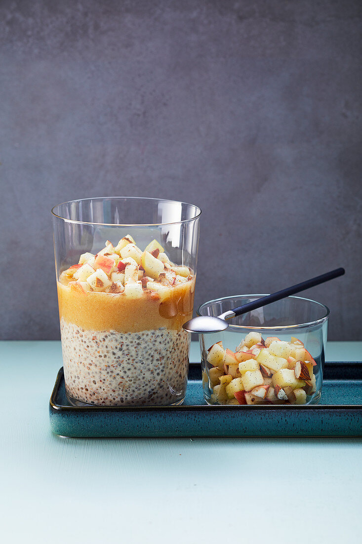 Chia seed pudding with apricot seeds