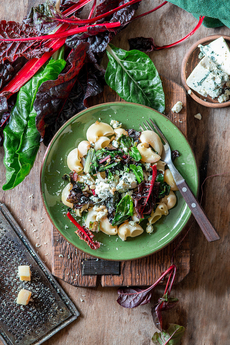 Swiss chard pasta with blue cheese