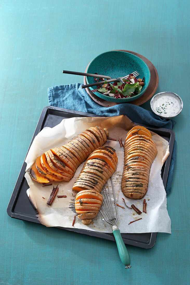 Hasselback pumpkin from the tray
