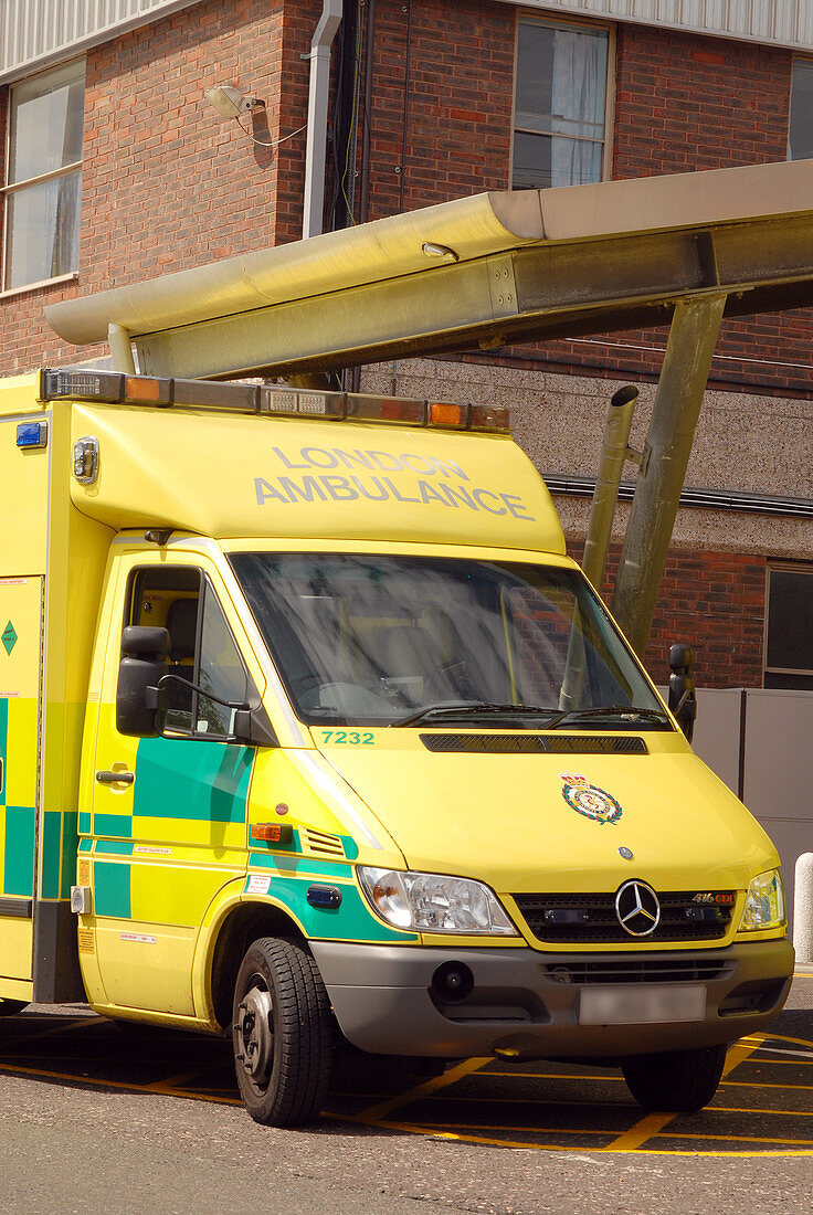London ambulance outside a hospital