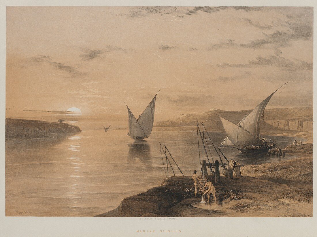 Boats on the Nile, 19th century illustration