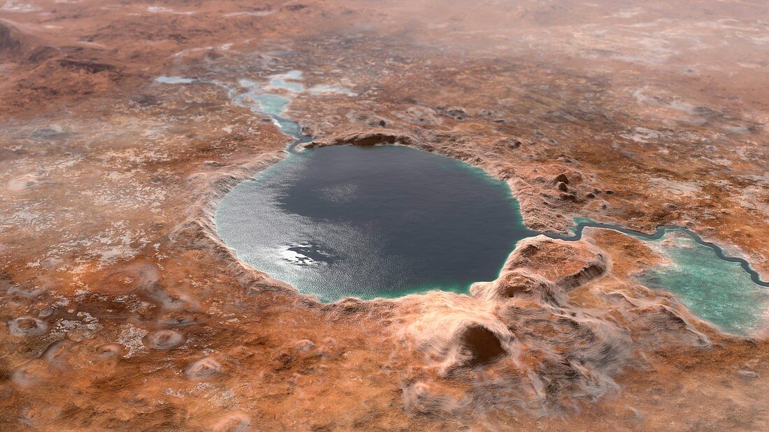 Jezero crater, Mars, illustration