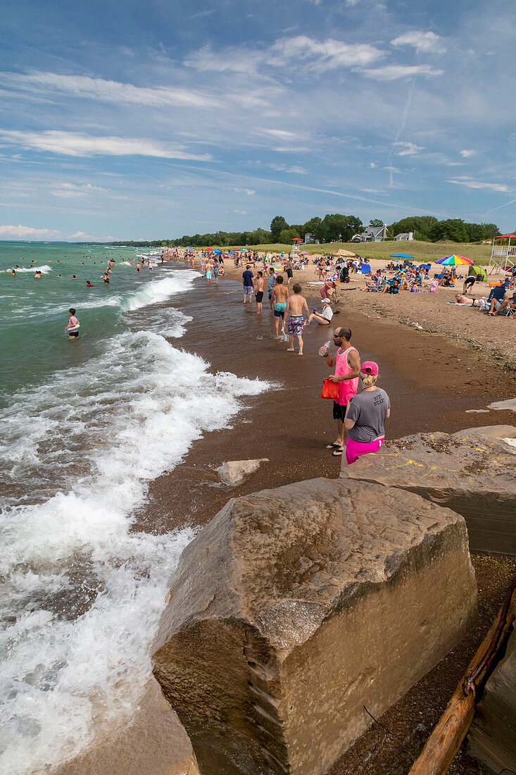 Beachgoers, Lake Michigan, USA
