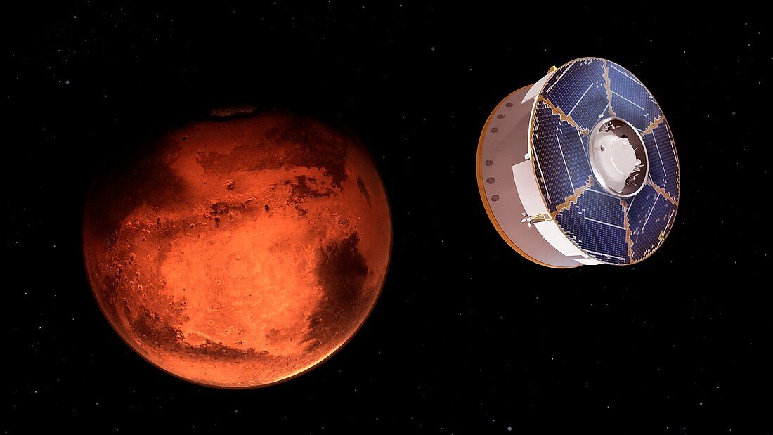 Mars 2020 spacecraft approaching Mars, illustration