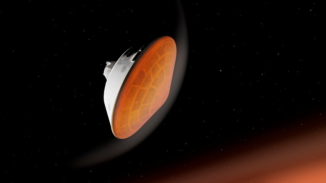 Spacecraft entering Martian atmosphere, illustration