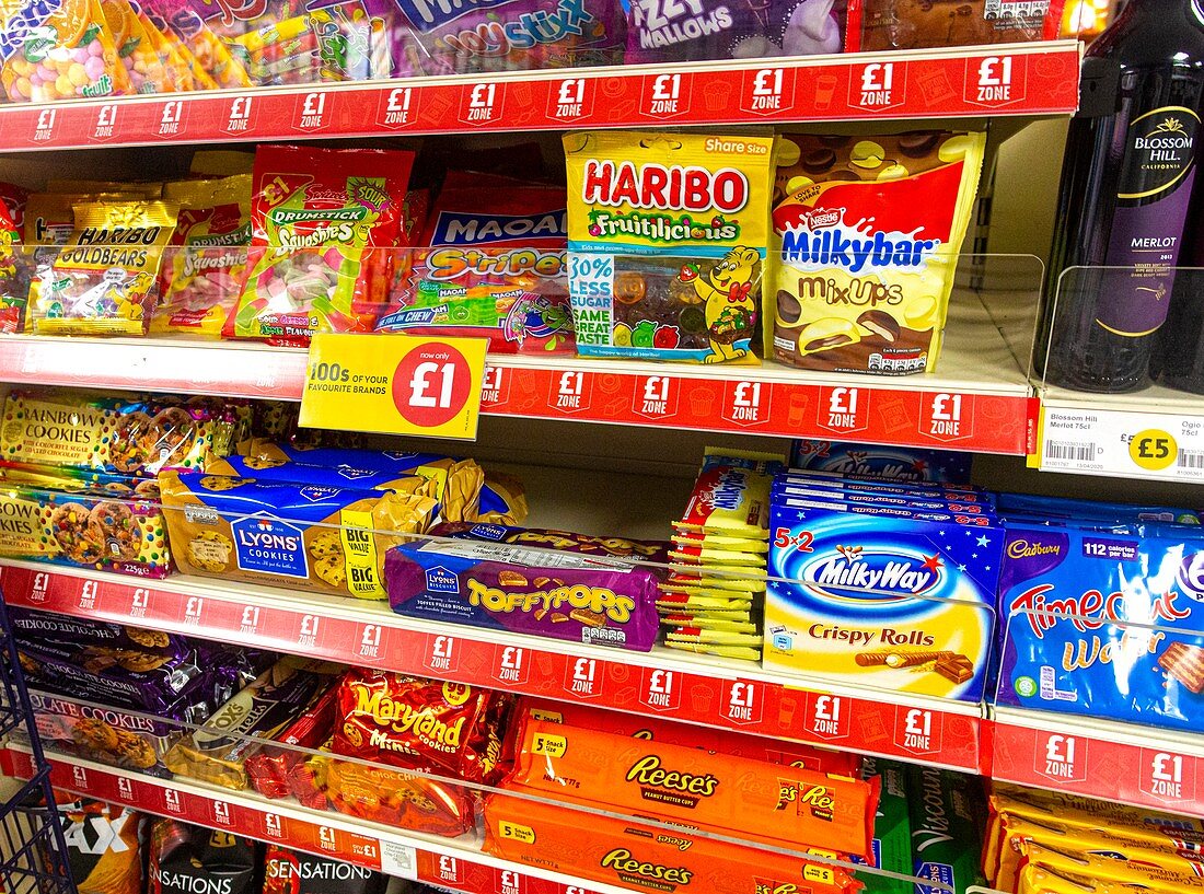 Sweets and biscuits on offer in a shop