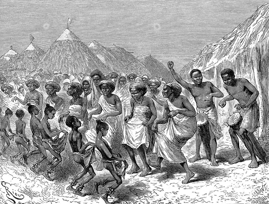 19th Century Somali people dancing, illustration
