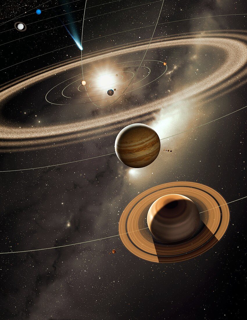 Solar System and comet, illustration