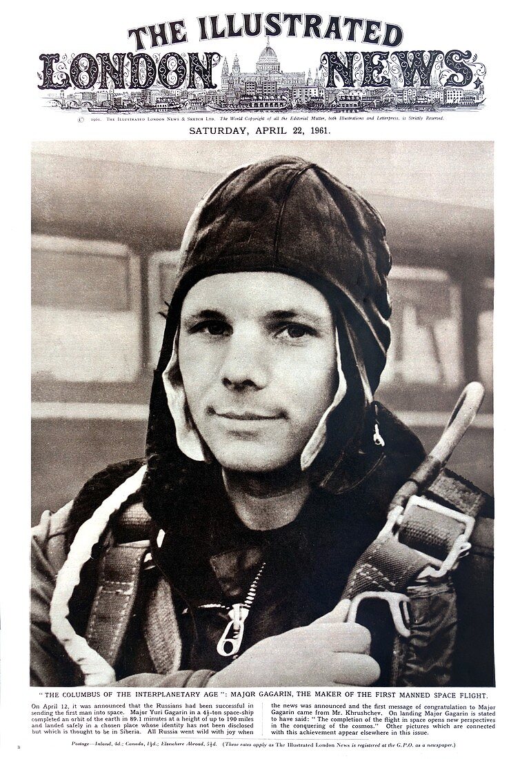 Yuri Gagarin on newspaper front page