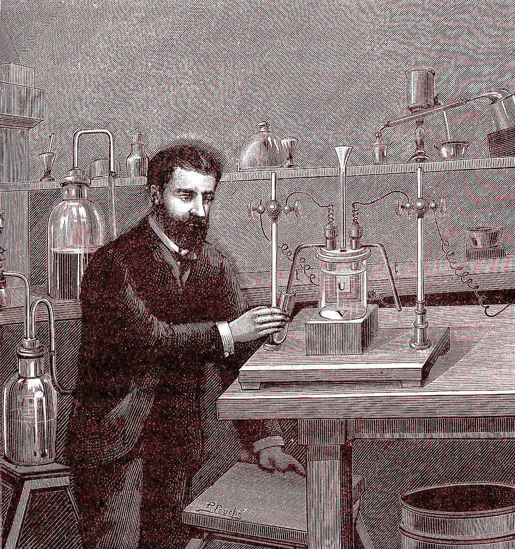 19th Century electrolysis experiment, illustration