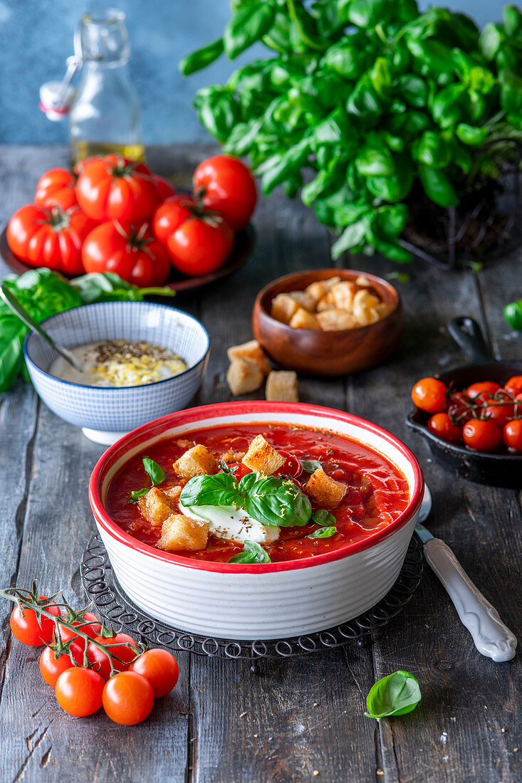 Tomato soup with croutons