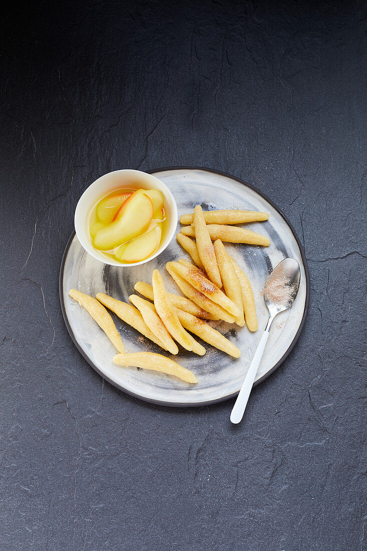 Schupfnudeln (potato orzo pasta) with fruit compote