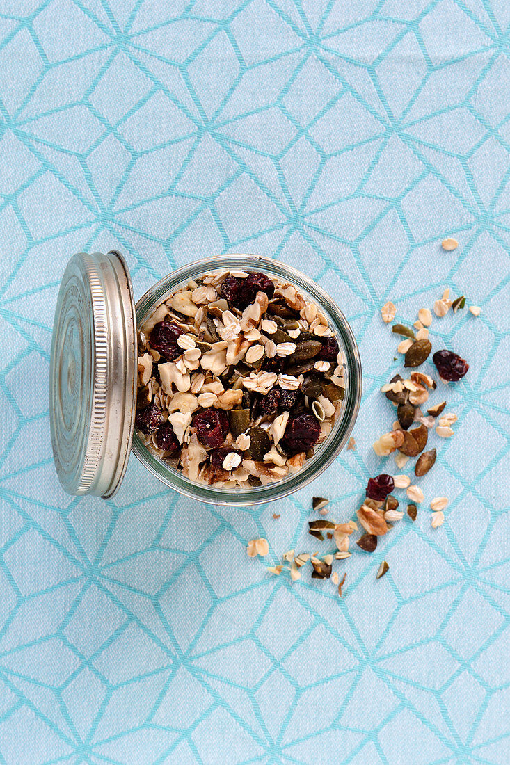 Homemade muesli mixture with nuts and cranberries