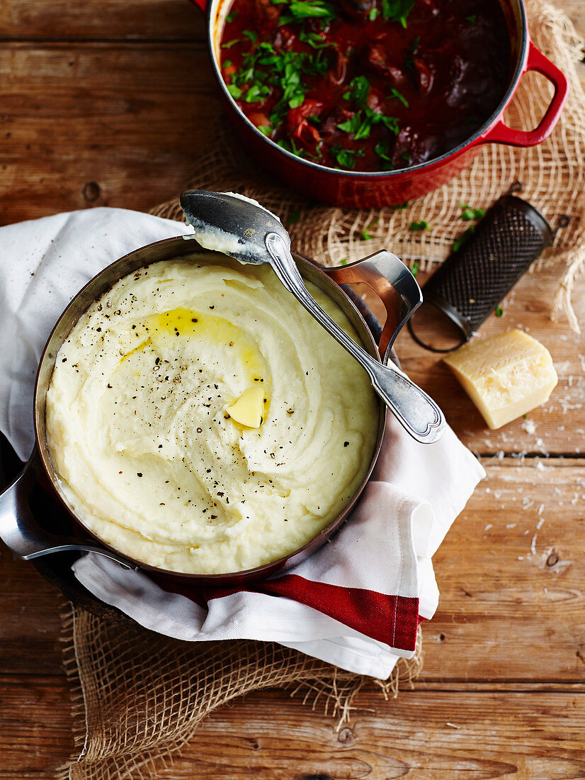 Parmesan potato mash and beef stew