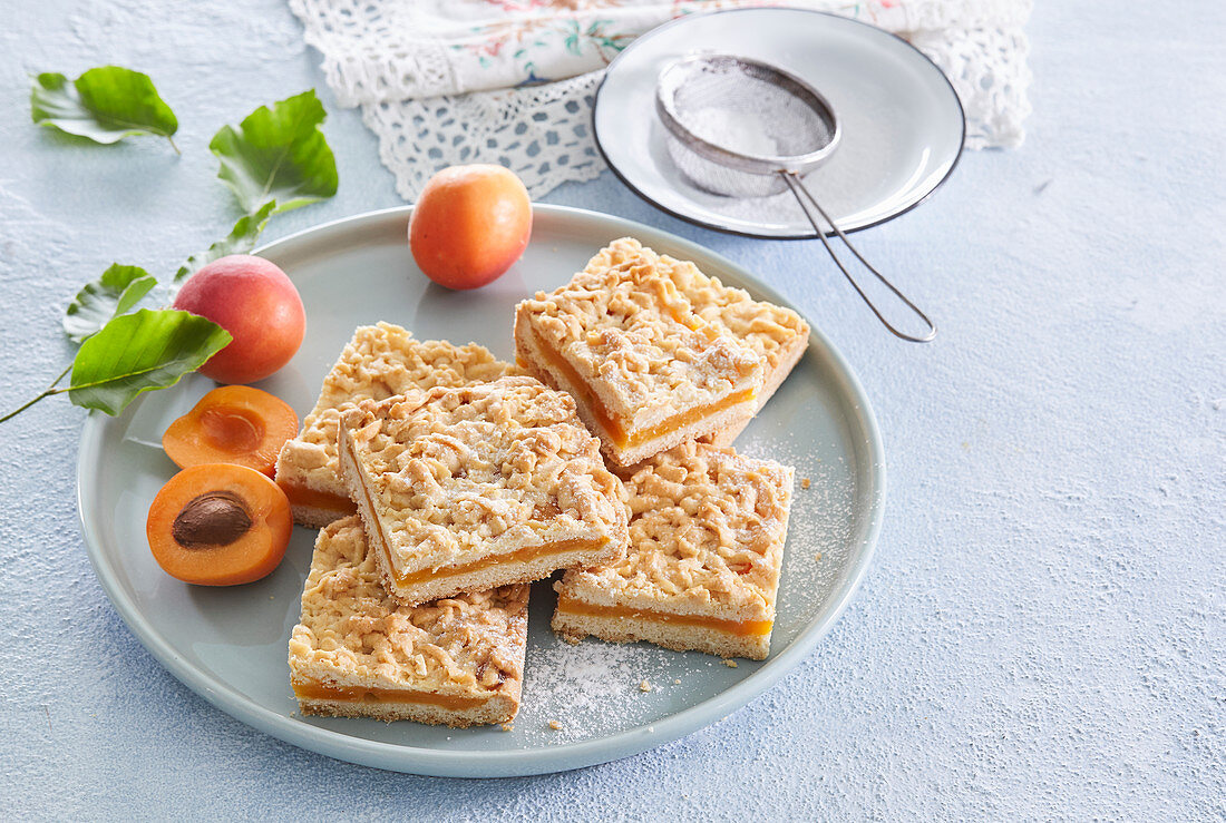 Aprikosenkuchen mit Puderzucker