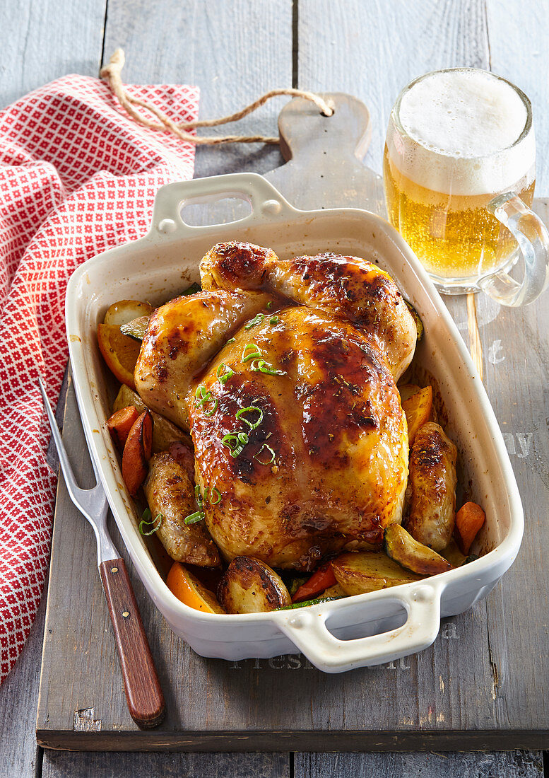 Beer-baked chicken with honey