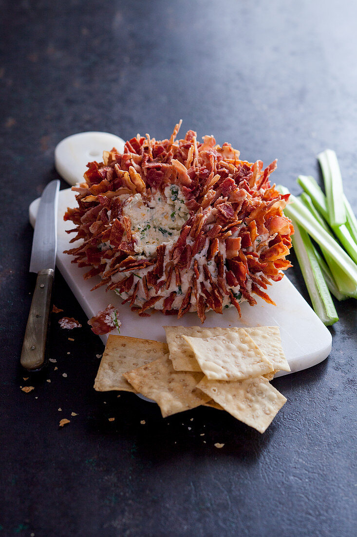 Cheese ball with cheddar and fried bacon