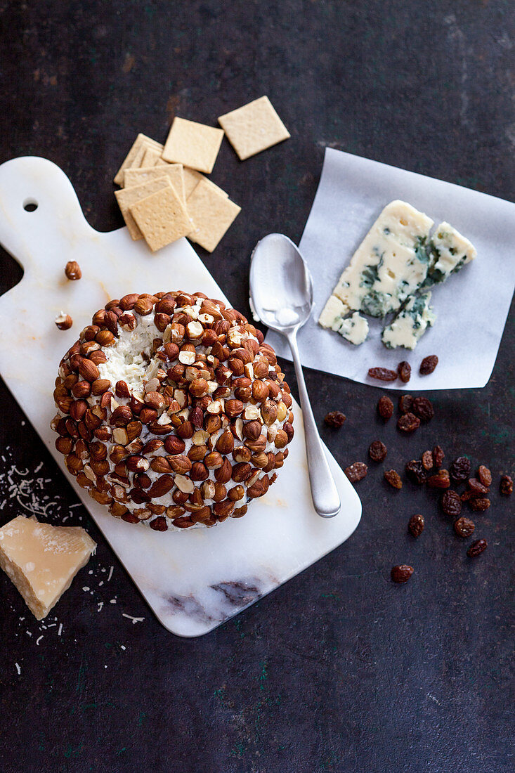 Roquefort cheese ball with hazelnut