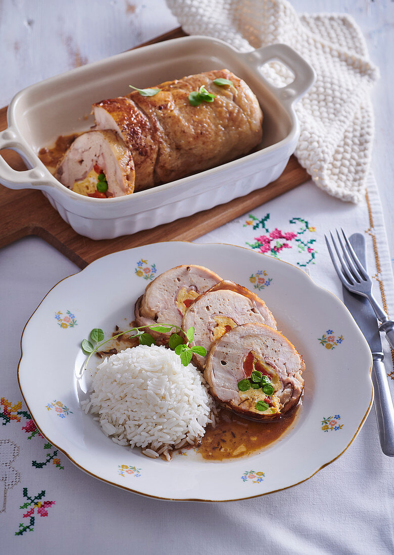 Chicken roll with rice