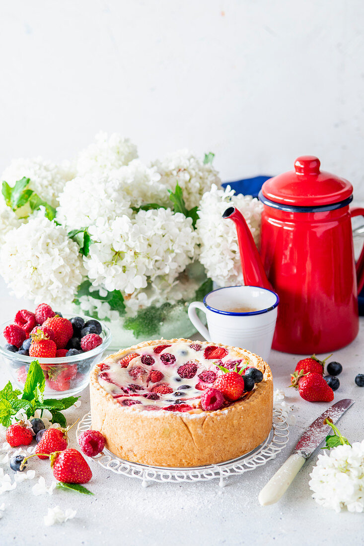 Sommerliche Beeren-Sauerrahm-Torte